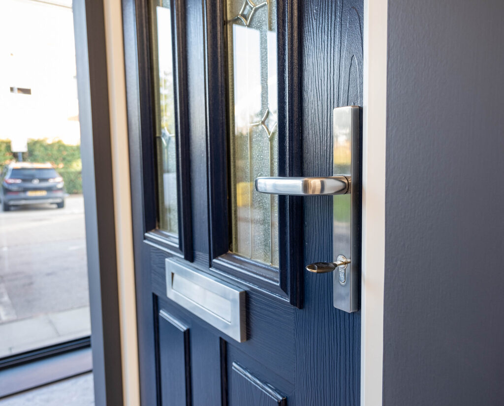 GFD Homes Slam shut door lock: Comp Door Middleton composite door in Blue. 
