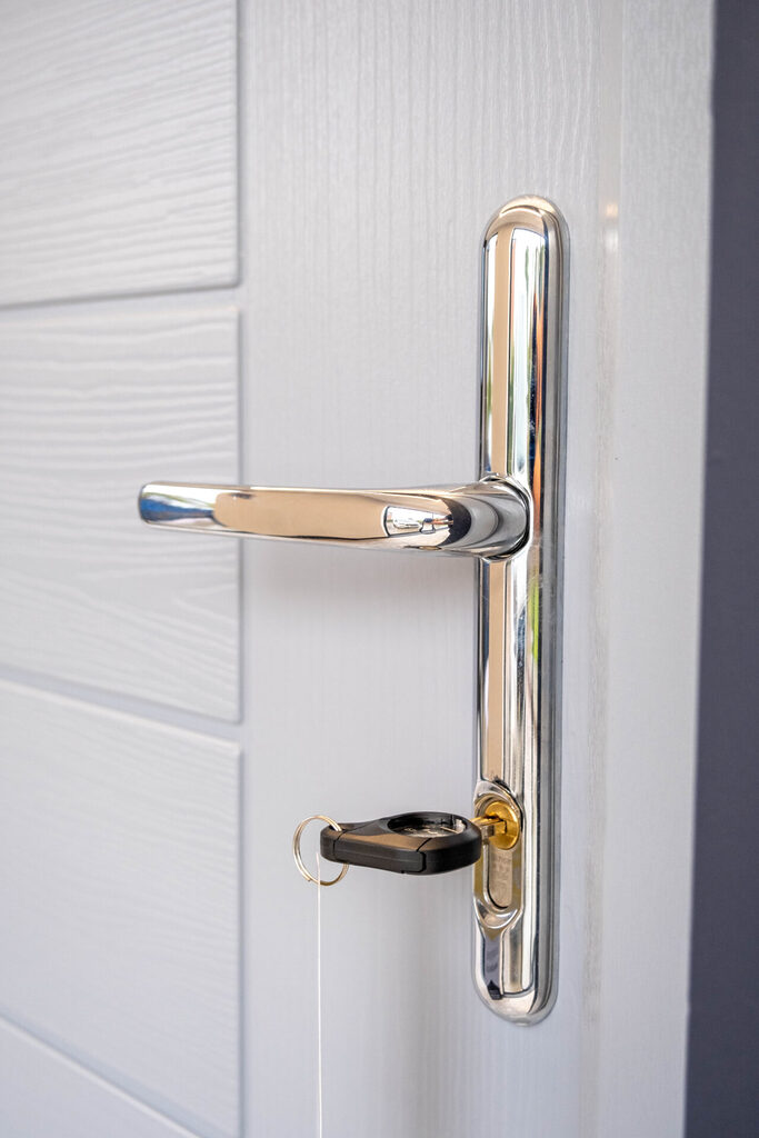 GFD Homes Slam shut door lock: Auto slam shut door lock in close view.  