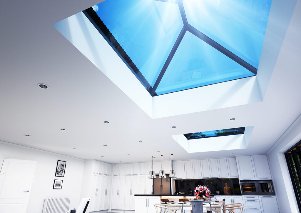 GFD Homes Korniche roof lanterns installed on a kitchen roof. 