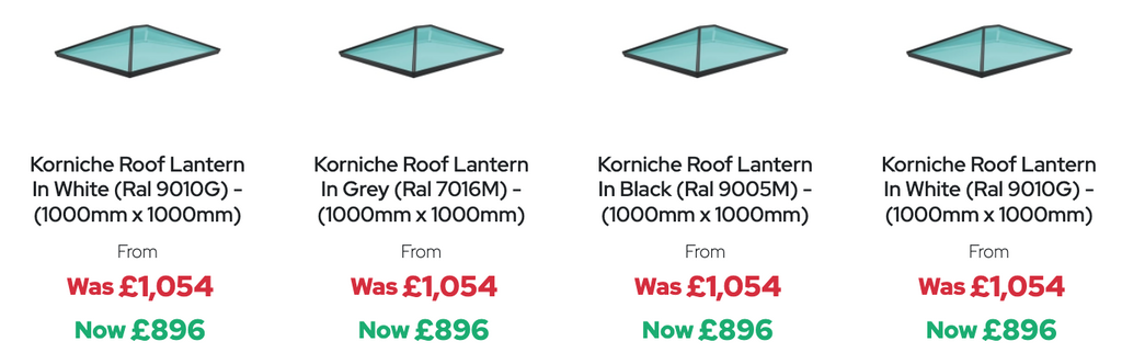 GFD Homes Korniche roof lantern options and prices. 