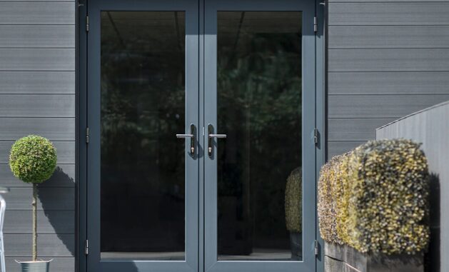 GFD Homes Flush sash glazed doors in anthracite grey. 