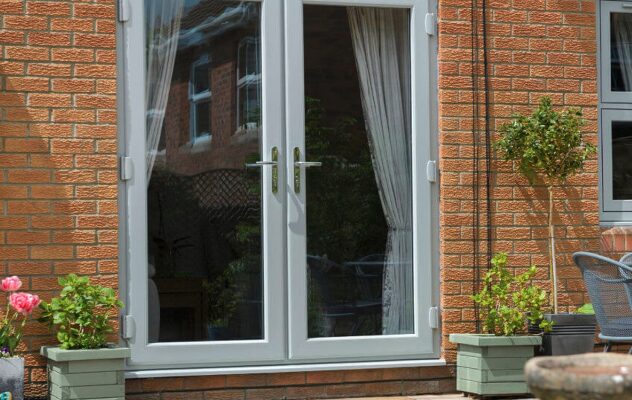 GFD Homes uPVC french doors installed in a home as a patio door. 