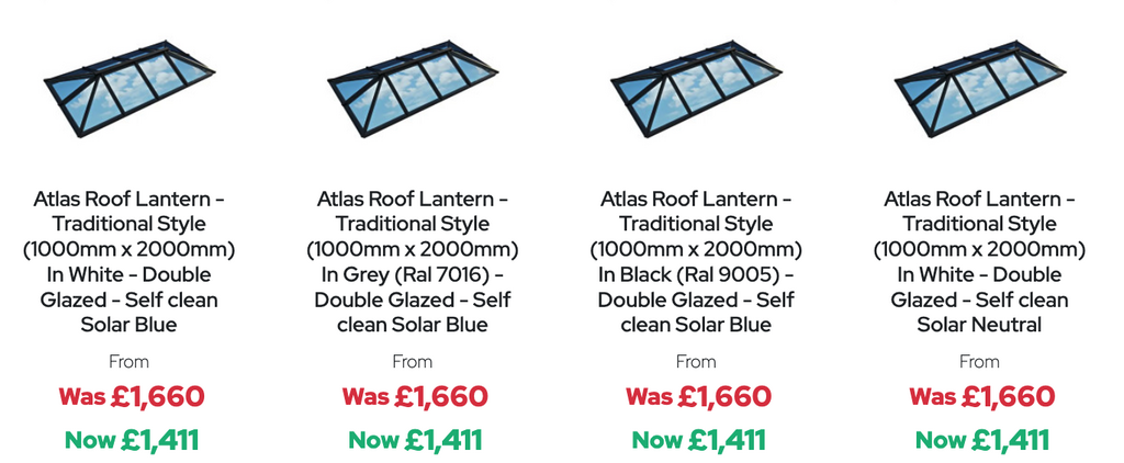 GFD Homes Atlas roof lantern options and prices. 