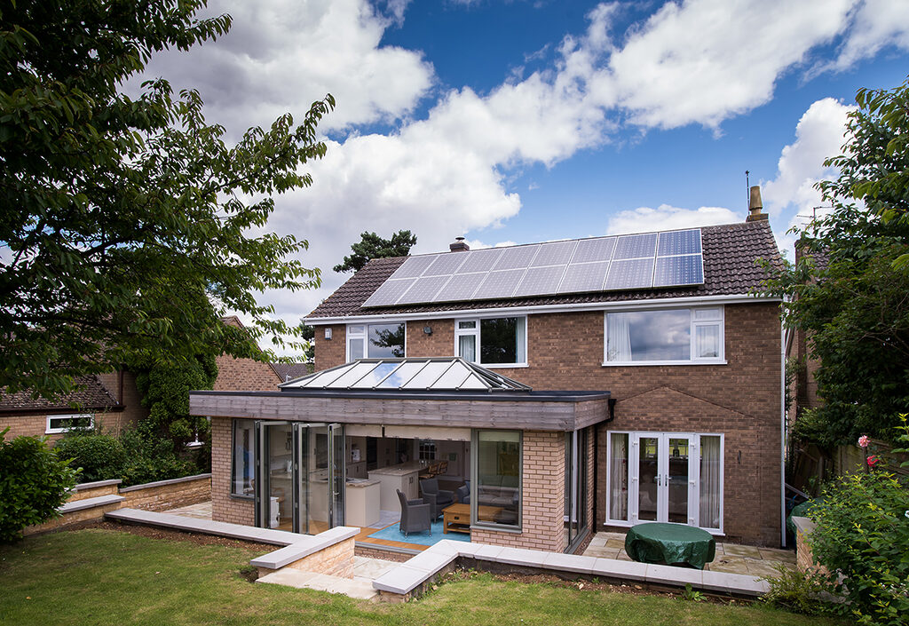 GFD Homes House with solar panels installed on roof and a roof lantern installed on the living room extension.