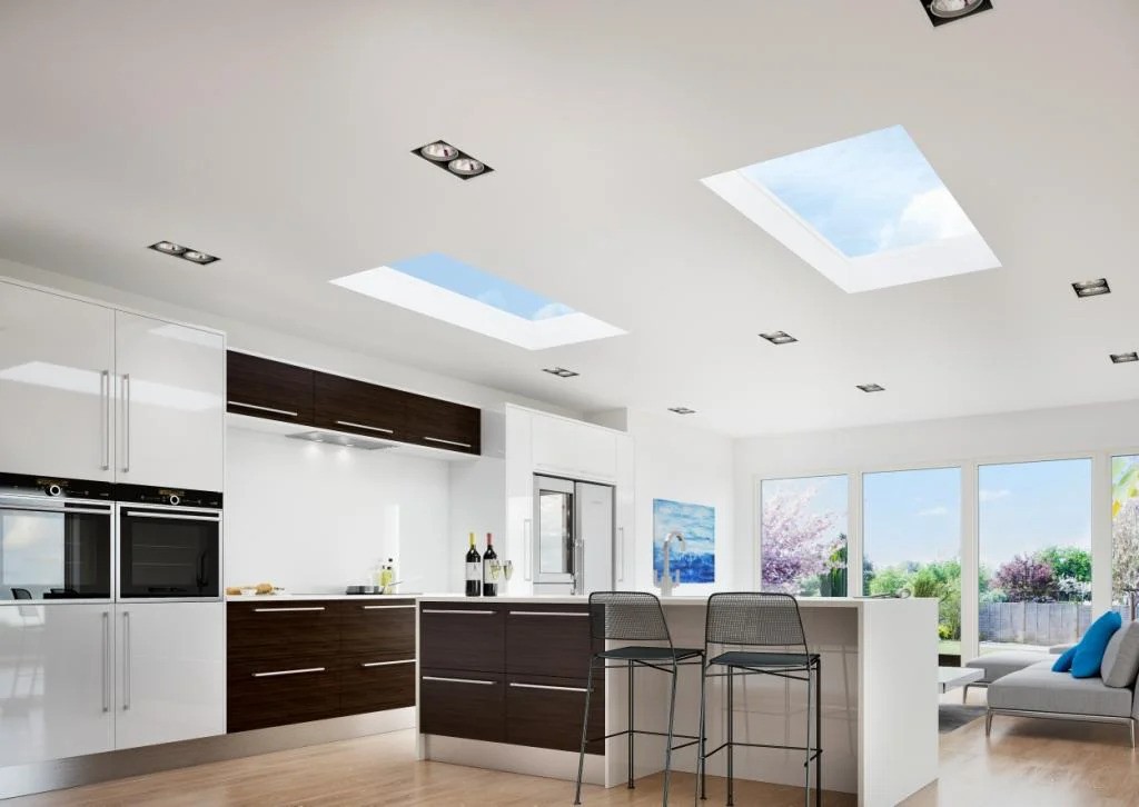 GFD Homes Atlas Roof Lights installed in the kitchen roof of a property to allow more light to enter the room. 