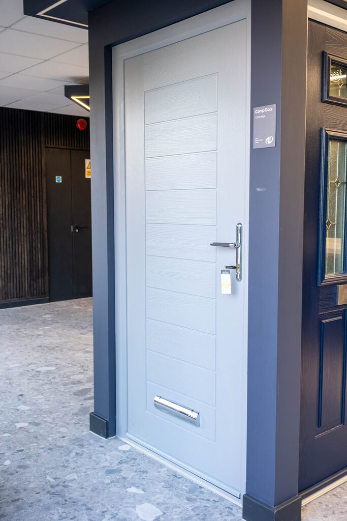 GFD Homes Front door colours: Comp Door Cambridge in French Grey. 