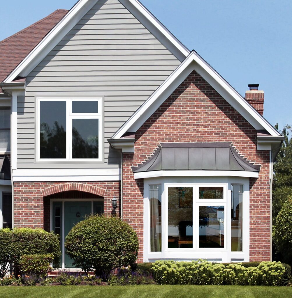 GFD Homes aluminium framed windows: Front view of house with aluminium windows. 