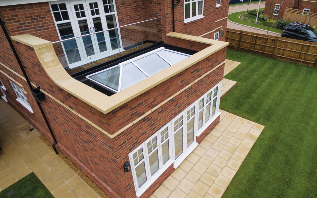 Drone shot of an Atlas roof lantern fitted to an extension 
