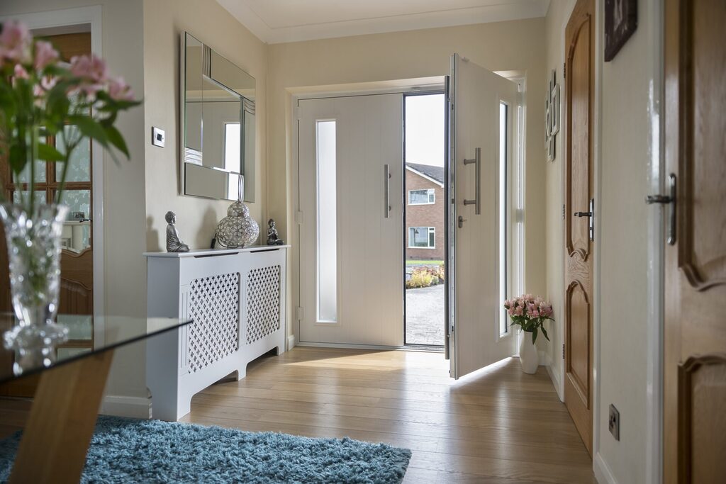 GFD Homes solidor ludlow: Solidor French doors installed in a home with one door open. 