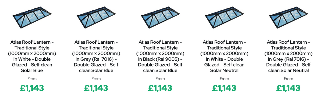 GFD Homes Atlas roof lantern: option and prices. 