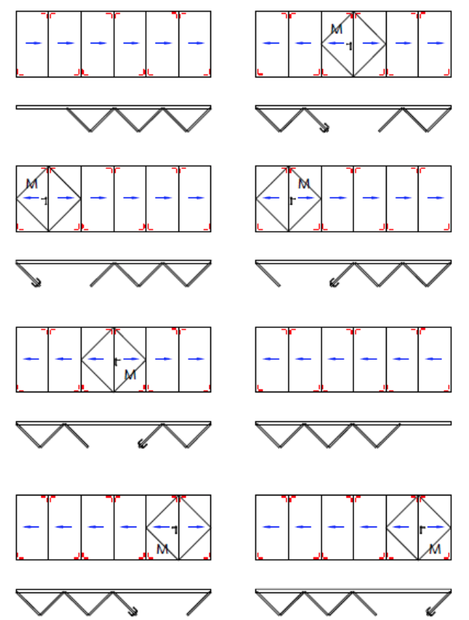 GFD Homes how to hang bifold doors: 6 Pane door configuration illustrating where to place packers. 