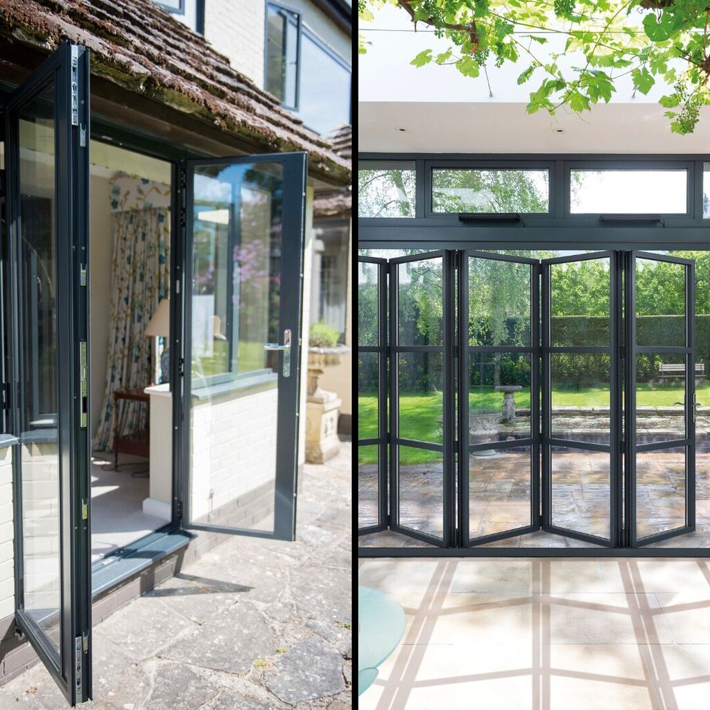 GFD Homes french doors vs bifold doors : side by side comparison of french and bifold doors in a patio situation 