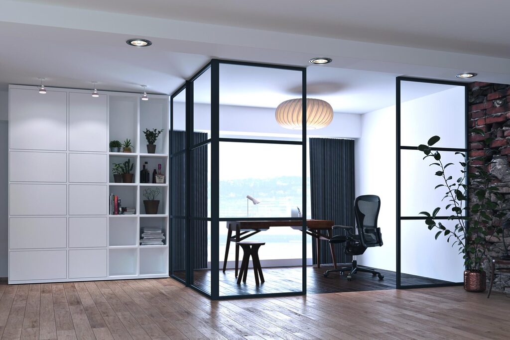 GFD Homes standard interior door size : home office cordoned off by smart aluspace screens 