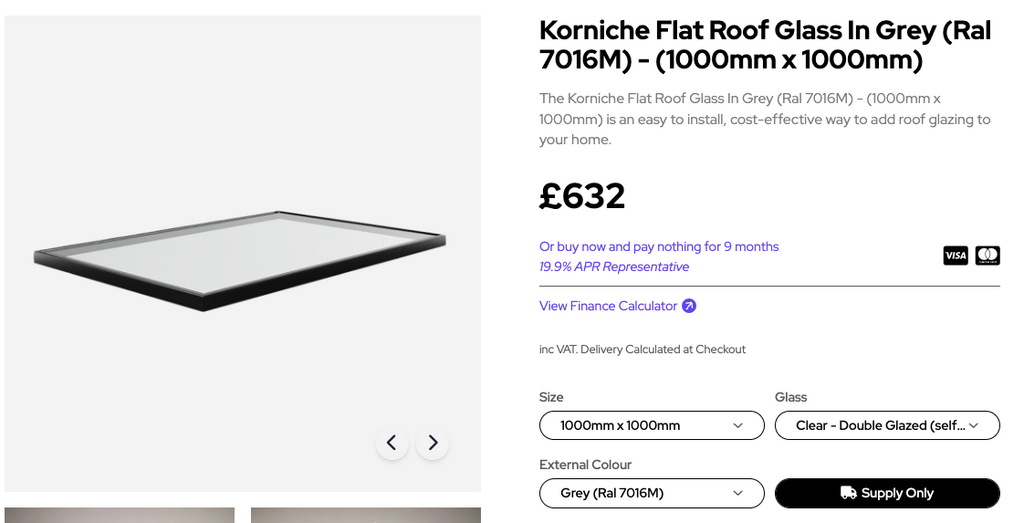 GFD Homes roof lights: price of roof light on GFDH website. 