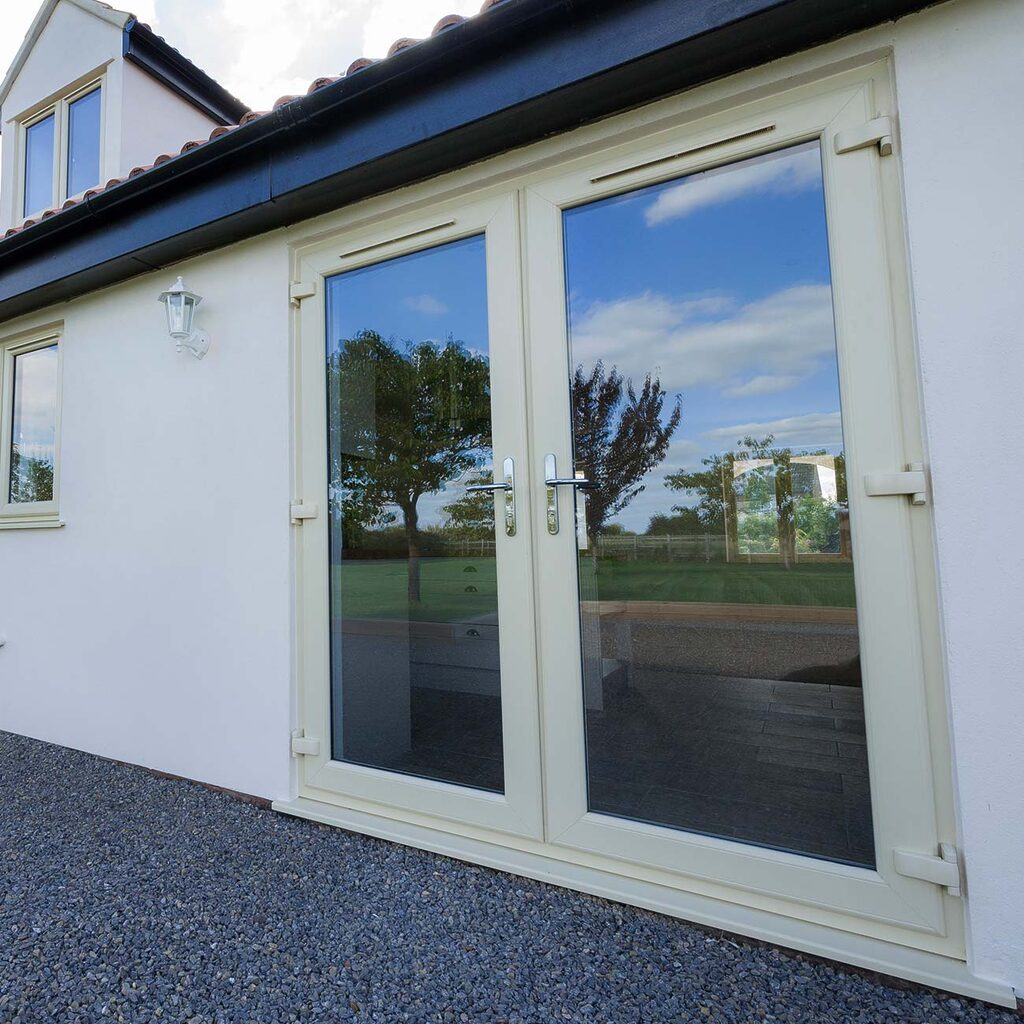 GFD Homes  how to measure double glazed unit thickness : French doors in a cream colour. 