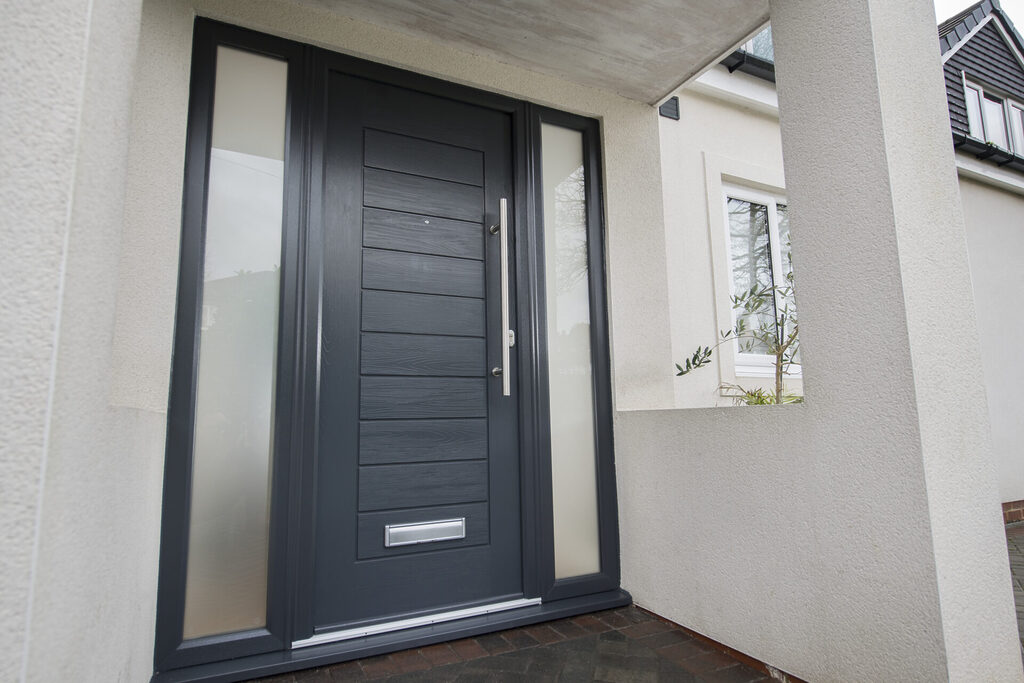 external doors: Solidor door with side panels either side. 