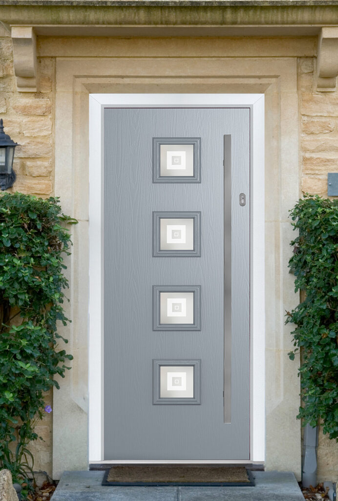 door colours: Comp Door front door in a grey colour.