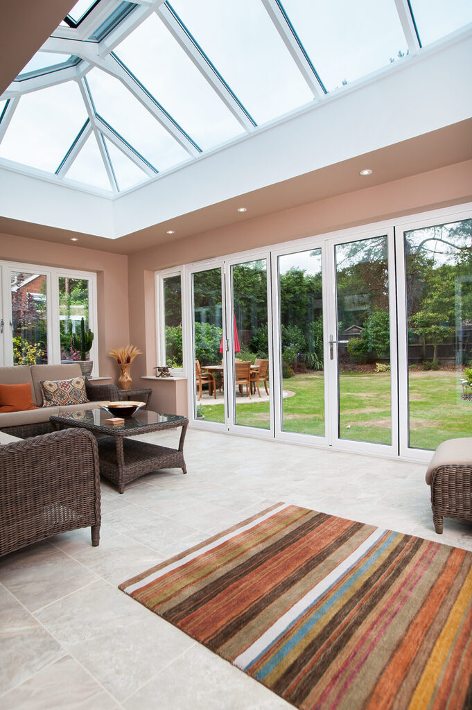 pitched roof roof lanterns: orangery with roof lantern and bifold doors 