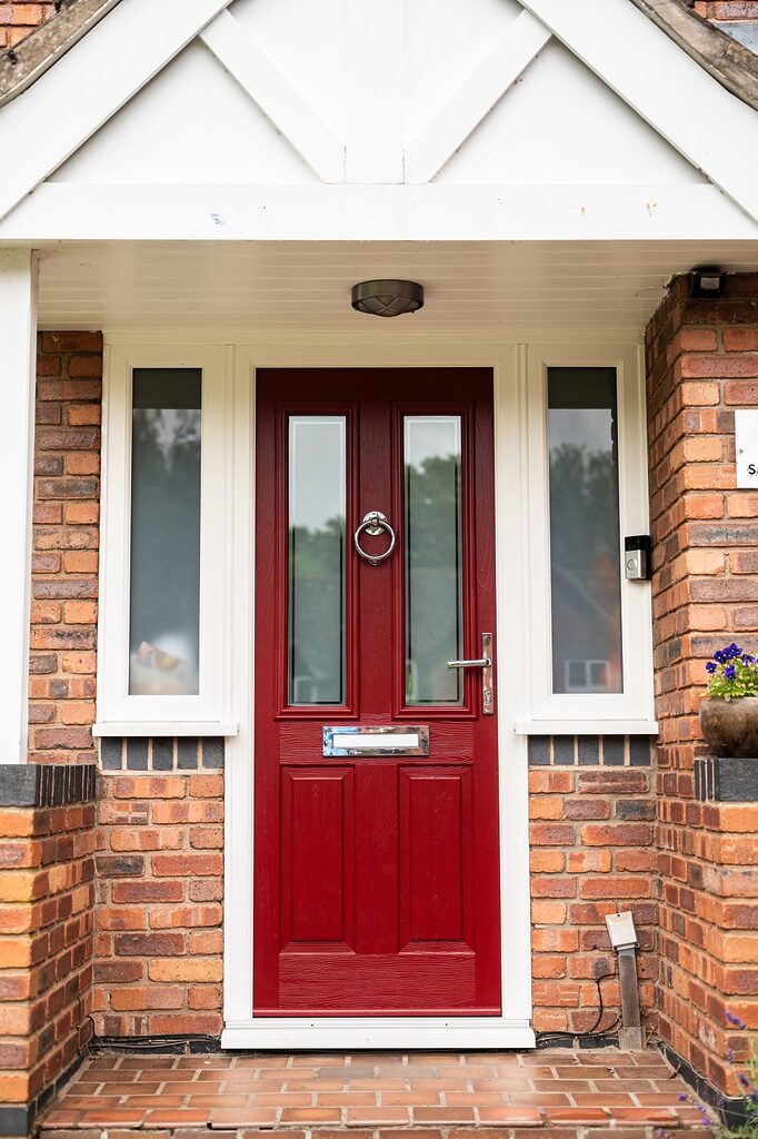 Red Doors: Red door with porch in view. 