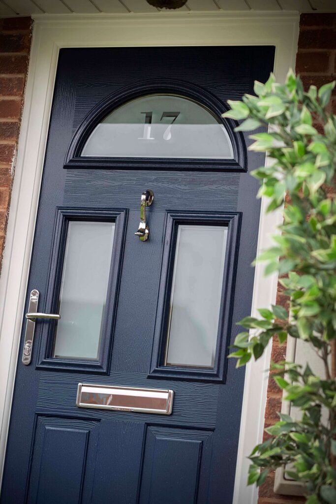 front door: composite door with beautiful frosted glass designs