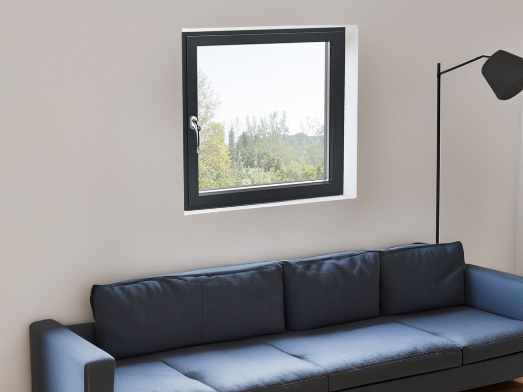 tilt and turn windows: installed in living room with furniture in view 